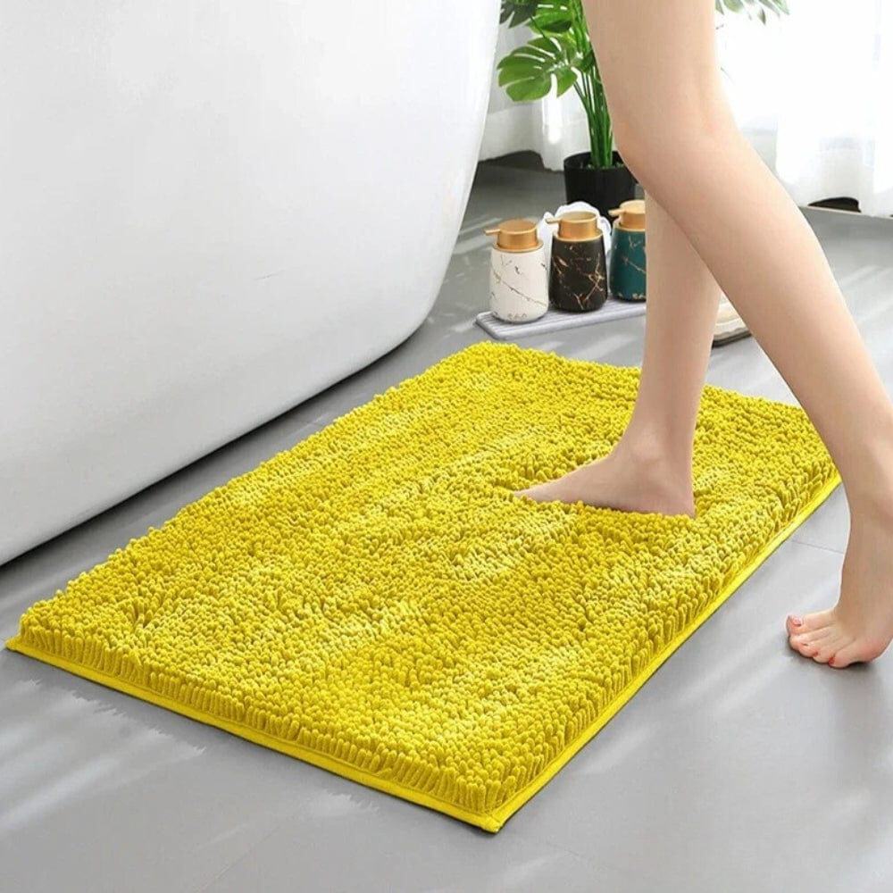 Yellow Chenille Bath Mat for Comfortable Step Out of Shower.