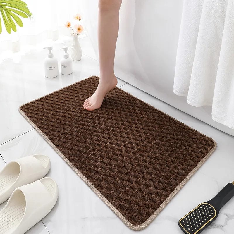 Chocolate Brown Bath Mat with Woven Texture for Bathroom.