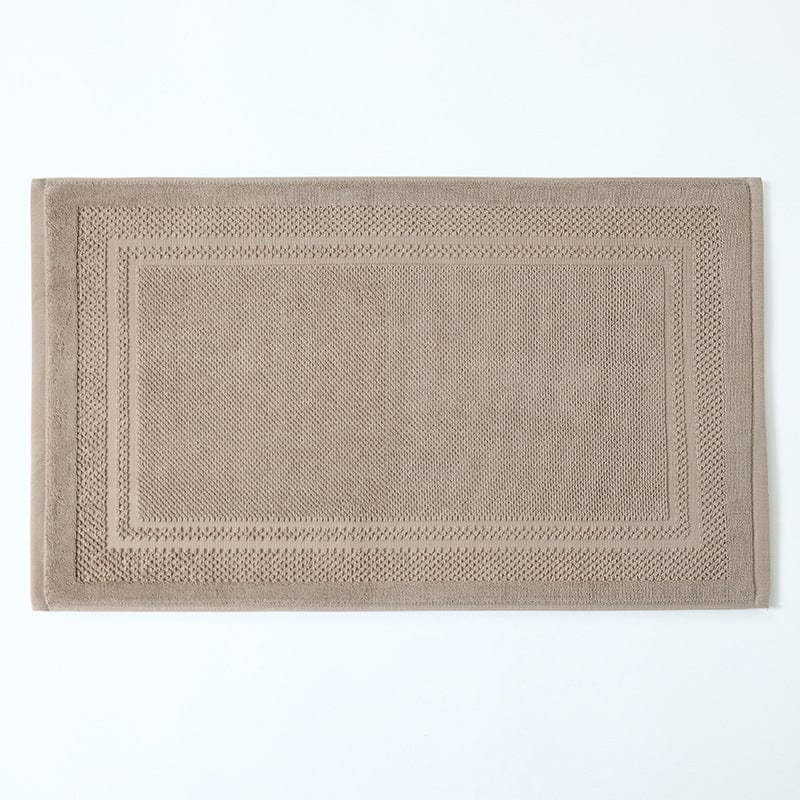 Cotton Bath Mat Towel, Soft Grey Bathroom Rug with Embossed Border.