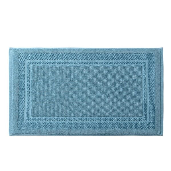 Cotton Bath Mat Towel in Blue with Embroidered Border.