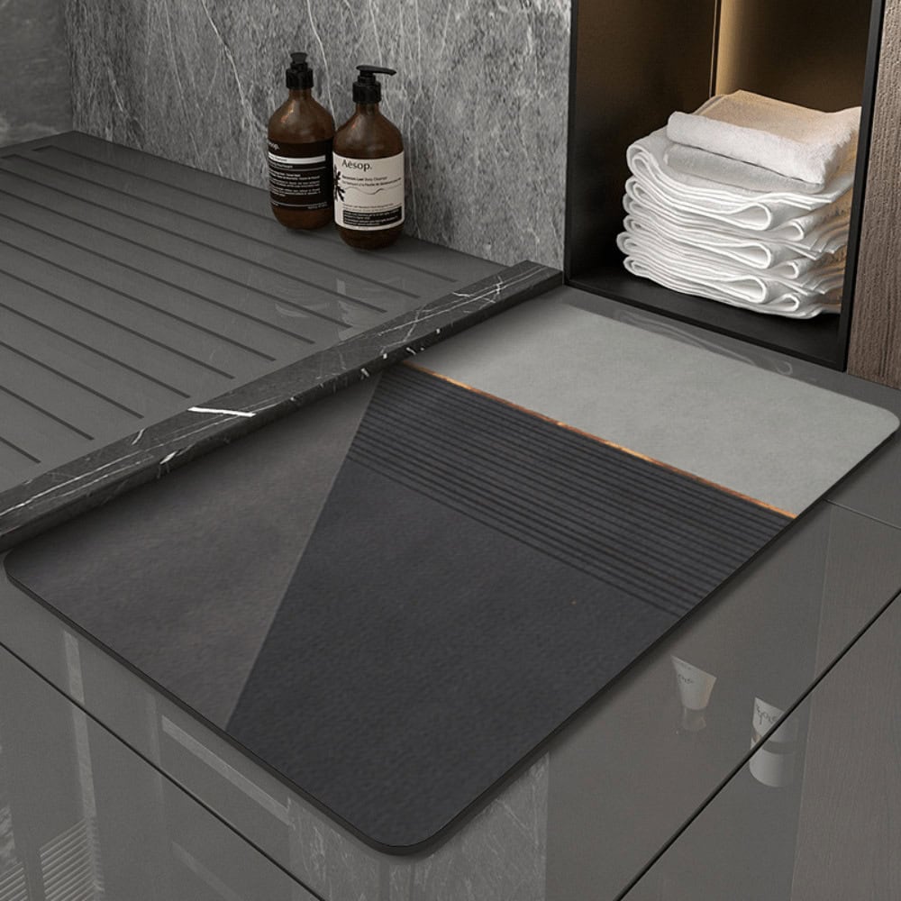 Grey Diatomite Bath Mat for Modern Bathroom with Non-Slip Texture.