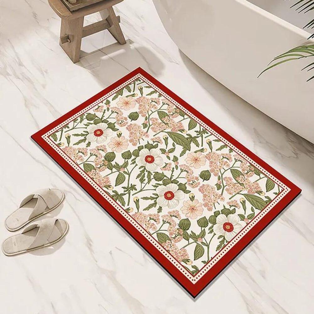 Diatomite Quick Dry Bath Mat with Floral Pattern.