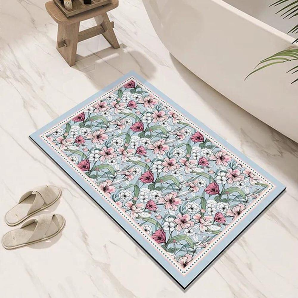 Floral Diatomite Quick Dry Bath Mat for Bathroom.