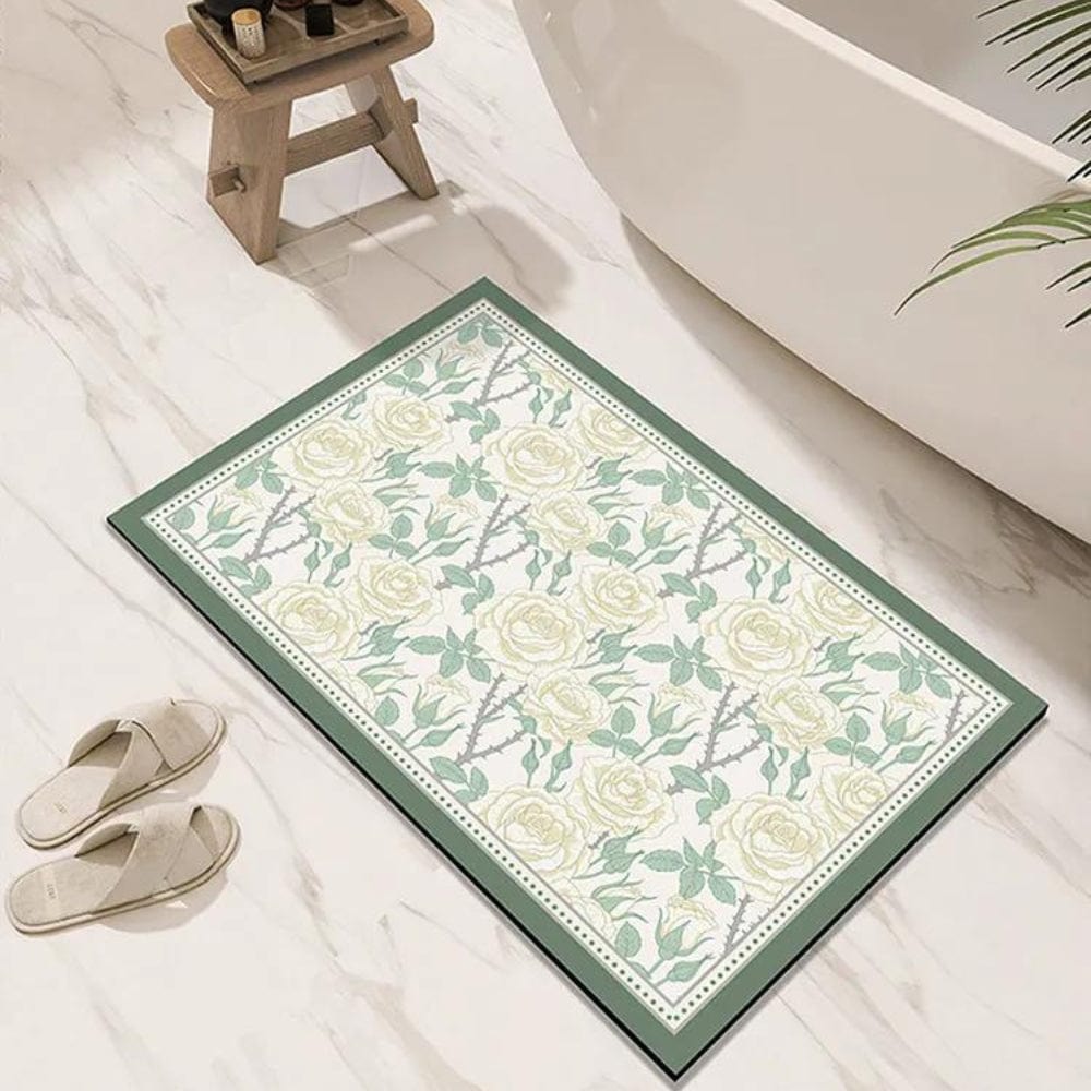 Diatomite Quick Dry Bath Mat with Rose Pattern.