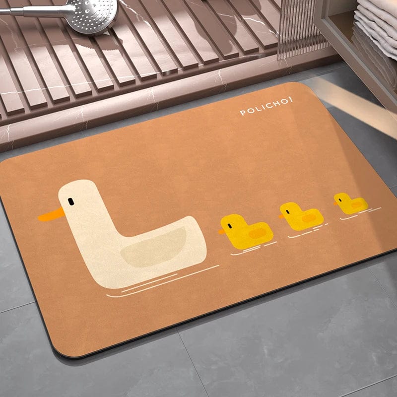 Cute duck family bath mat for kids, non-slip bathroom rug with POLICHOL brand.