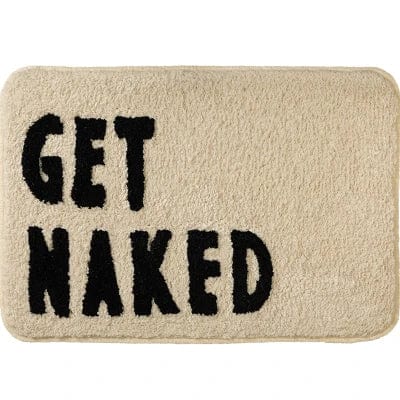 Comfy Bath Mat with 'GET NAKED' Text Design.