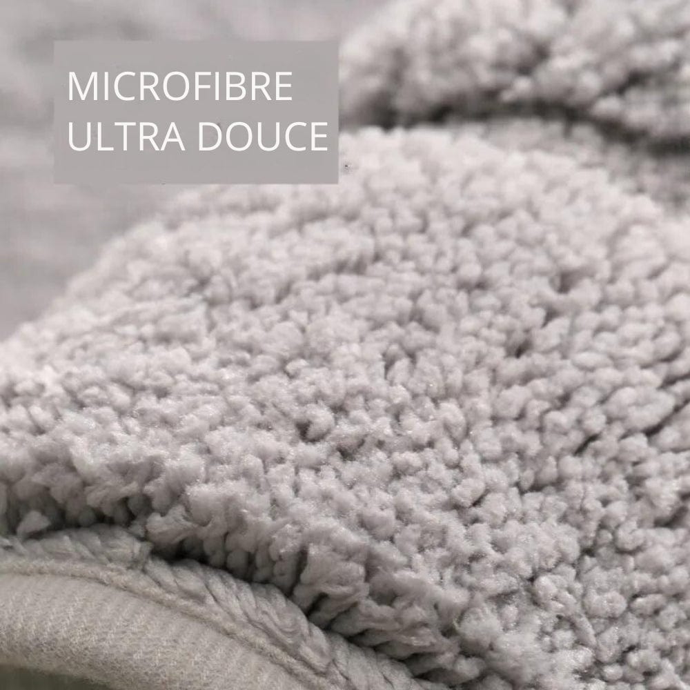 Grey microfiber bath mat ultra soft texture close-up.