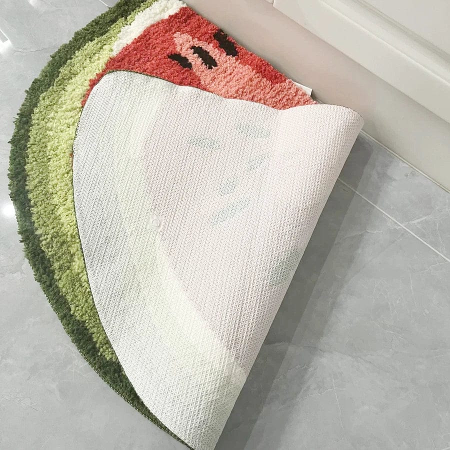 Half Moon Bath Mat Watermelon Design Non-Slip Bathroom Rug.