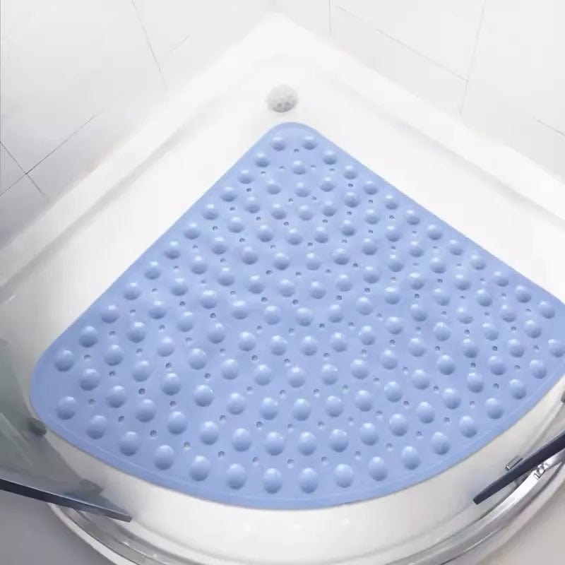 Half Round Bath Mat for Shower, Non-Slip Blue Silicone Shower Mat.