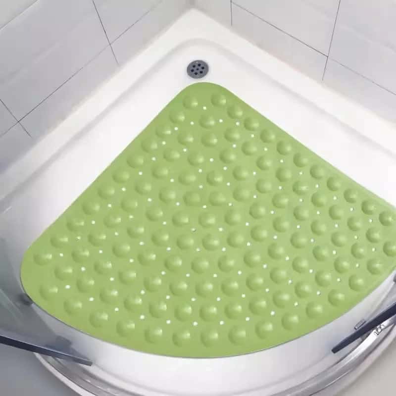 Half Round Bath Mat for Shower, Non-Slip Green Design.