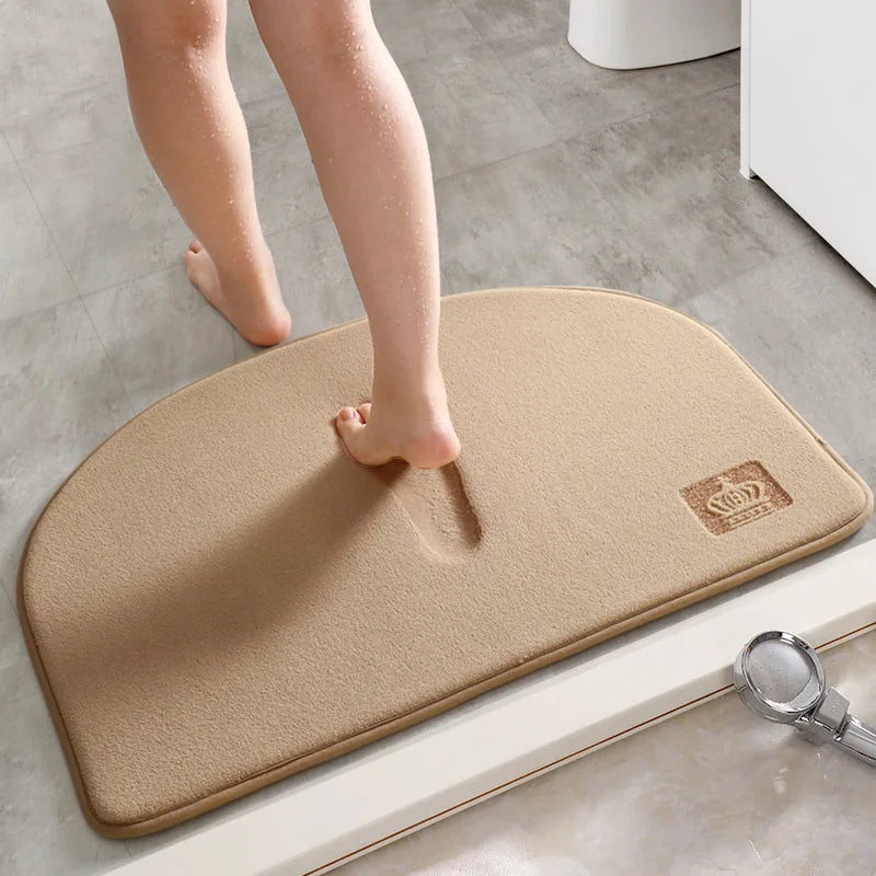 Halfmoon Bath Mat for Bathroom, Non-Slip, Soft, Beige.