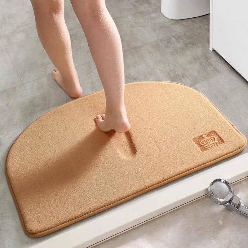 Halfmoon Bath Mat for Bathroom, Non-Slip, Soft, Beige.
