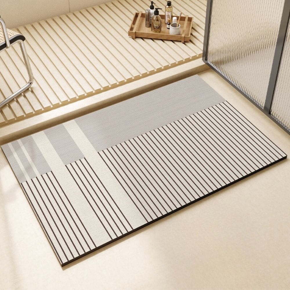 Large Diatomaceous Earth Bath Mat with striped pattern for bathroom safety and comfort.