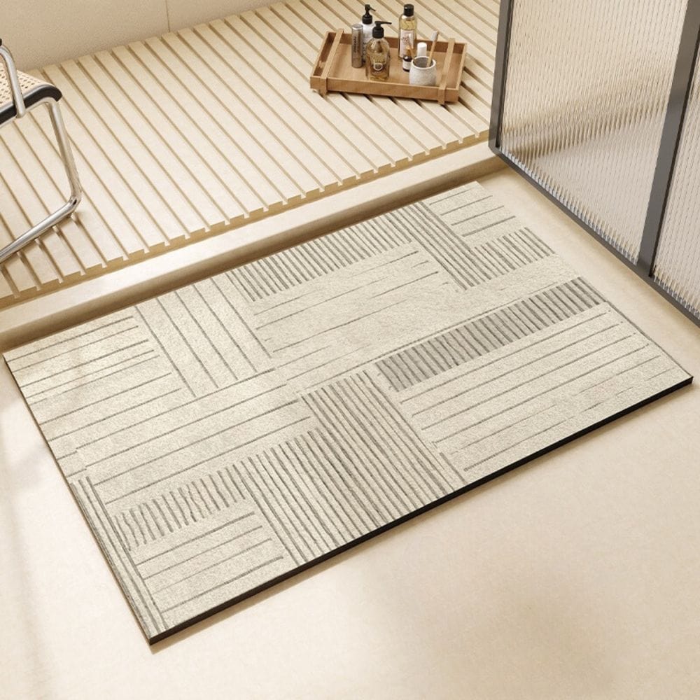 Large Diatomaceous Earth Bath Mat with Geometric Pattern.