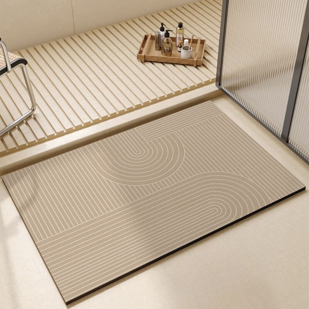 Large Diatomaceous Earth Bath Mat with Geometric Design.