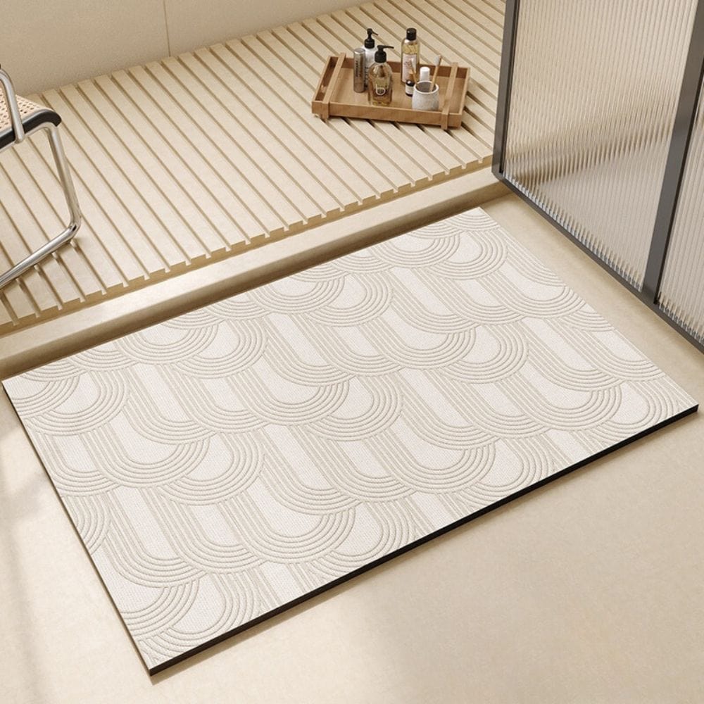 Large Diatomaceous Earth Bath Mat with Wave Pattern for Bathroom.