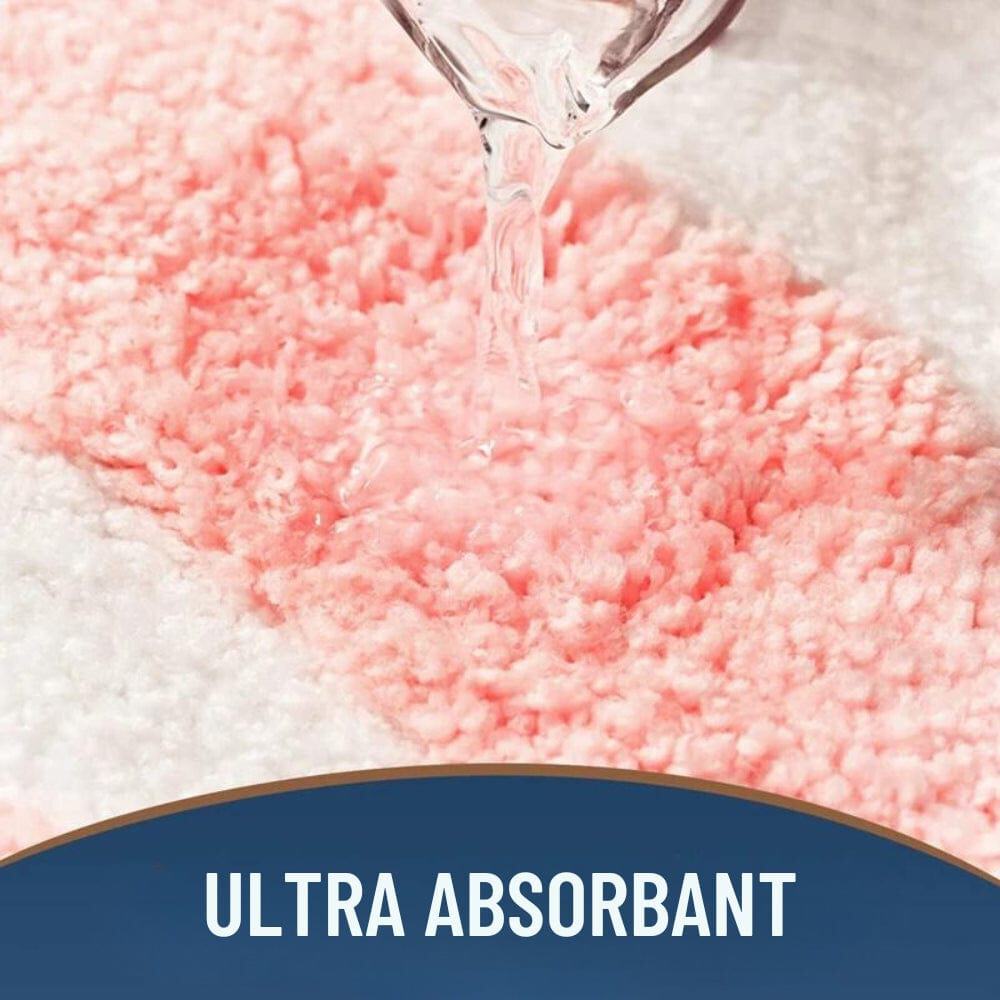 Ultra absorbent bath mat soaking up water quickly.