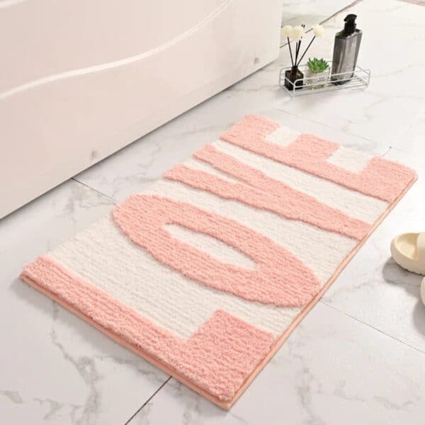 Pink Love Bath Mat for Bathroom Decor.