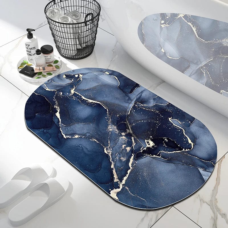 Blue Marble Effect Bath Mat with Gold Accents.