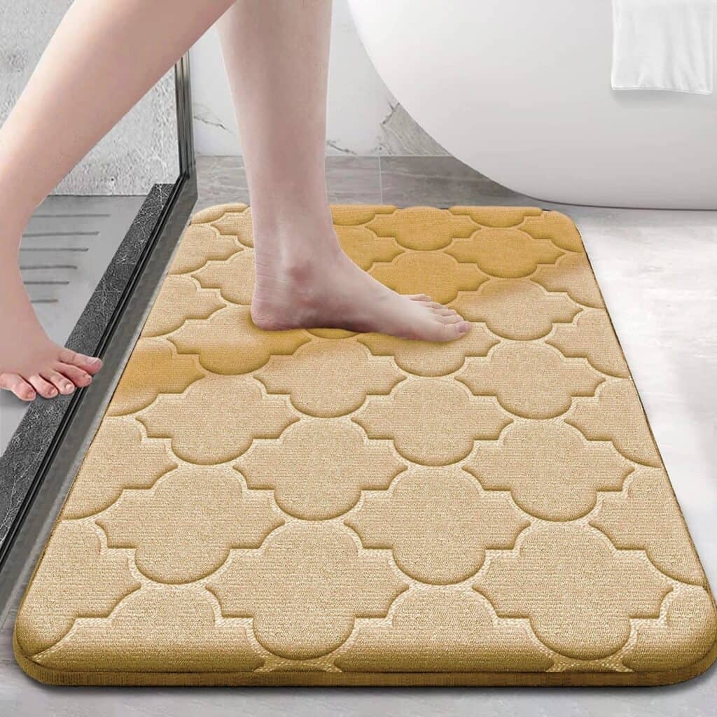 Memory Foam Bath Mat with Patterned Design for Comfort and Non-Slip Bathroom Use.