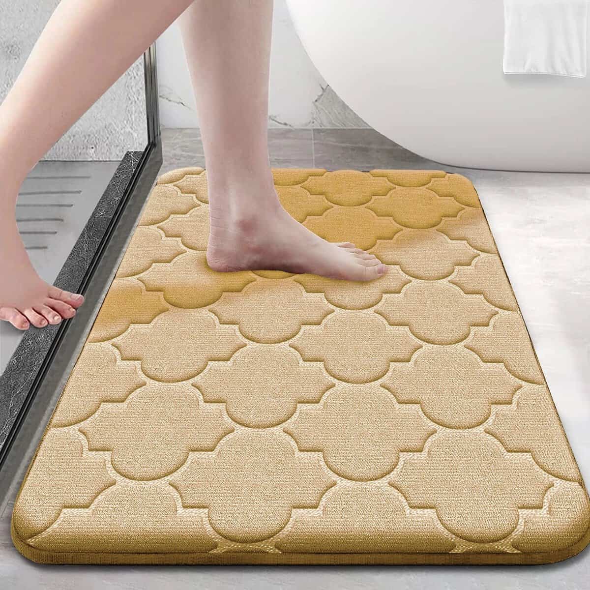 Memory Foam Bath Mat with Patterned Design for Comfort and Non-Slip Bathroom Use.