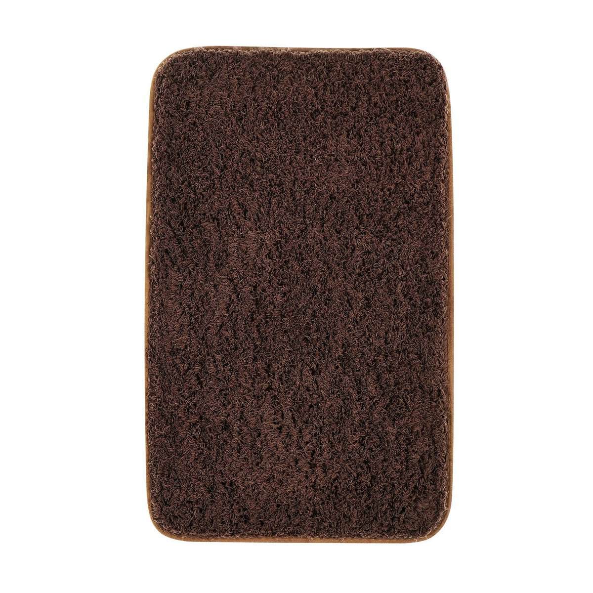 Brown microfiber bath mat with plush texture for bathroom comfort.