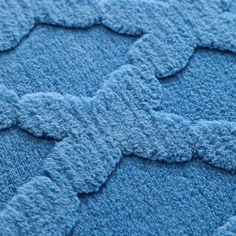 Blue microfibre bath mat with textured pattern for comfort and grip.