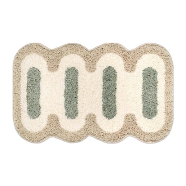 Mini Bath Mat with Wave Pattern in Green and Beige.