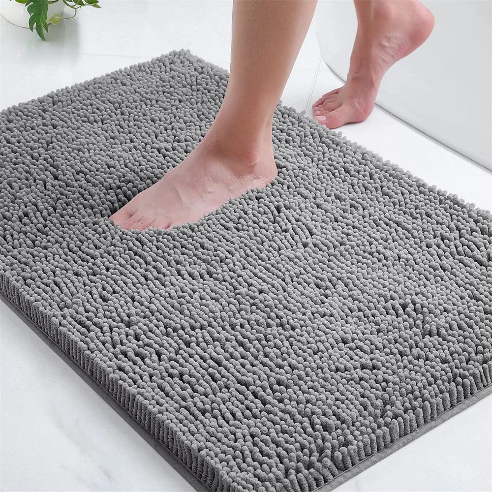 Mini Microfiber Bath Mat for Bathroom, Soft Grey Non-Slip Shower Rug.