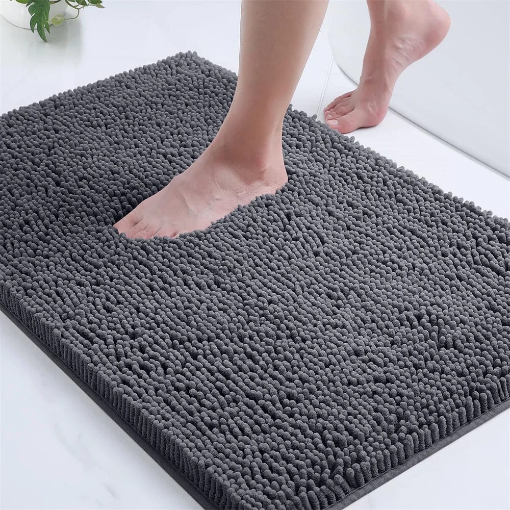 Mini Microfiber Bath Mat for Bathroom, Non-Slip Grey Rug.