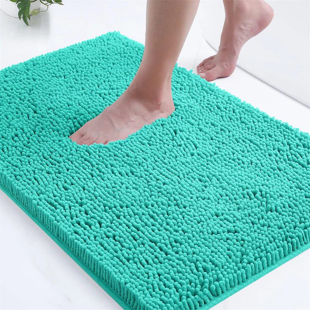 Mini Microfiber Bath Mat - Soft, Non-Slip, Teal Bathroom Rug.
