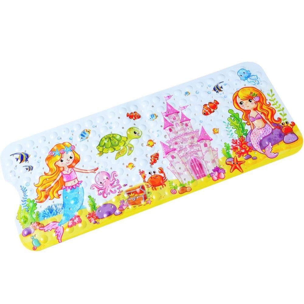 Non-slip mermaid bath mat for babies with underwater castle design.
