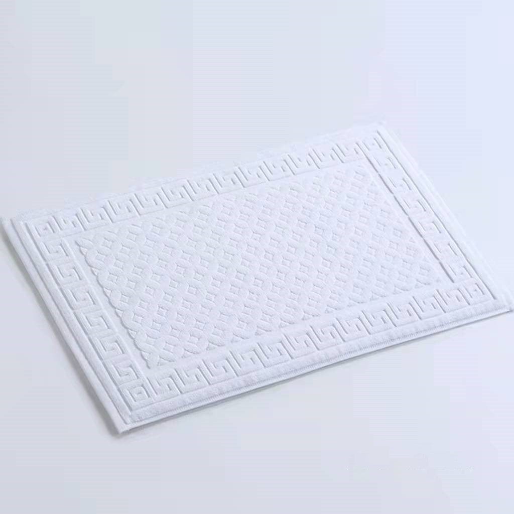 Non Slip Cotton Bath Mat with Greek Key Border Design.
