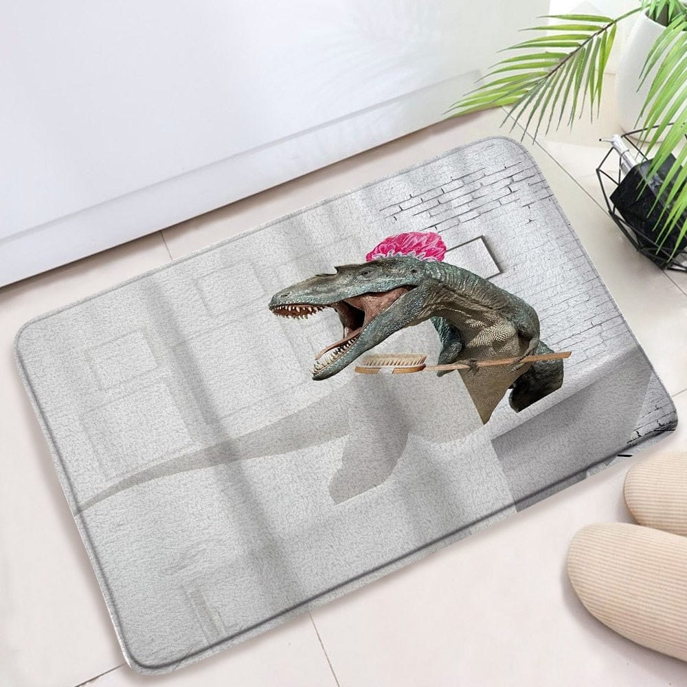 Novelty Dinosaur Bath Mat with Toothbrush Design.