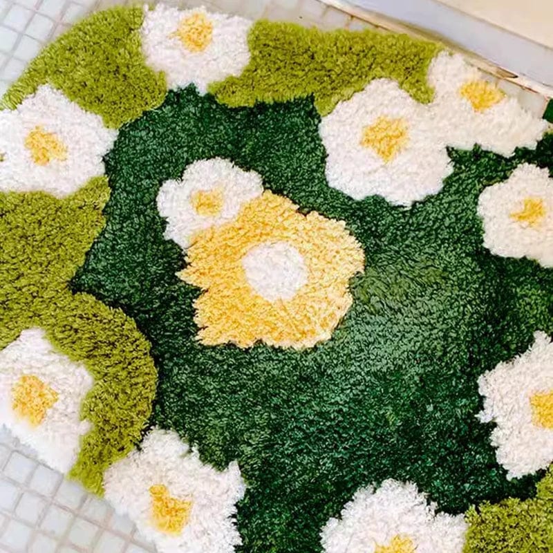Organic Bath Mat with Flower Design.