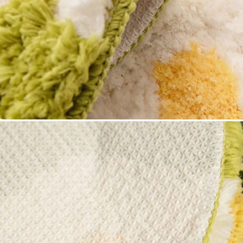 Organic Bath Mat Close-up Showing Soft Texture and Fringe Detail.
