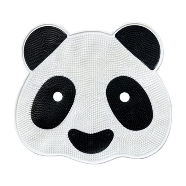 Cute panda-shaped bath mat for kids, non-slip, white and black design.
