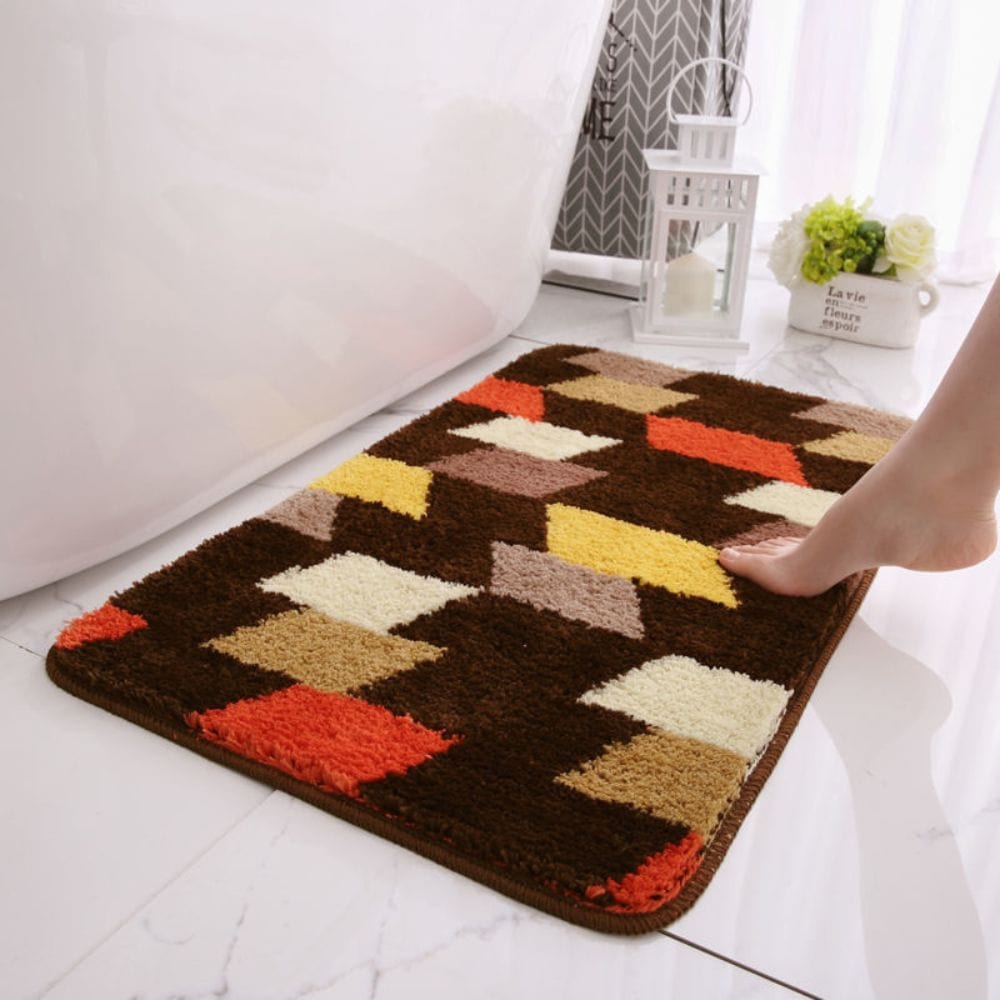 Patterned Bath Mat Set with Geometric Design for Bathroom.