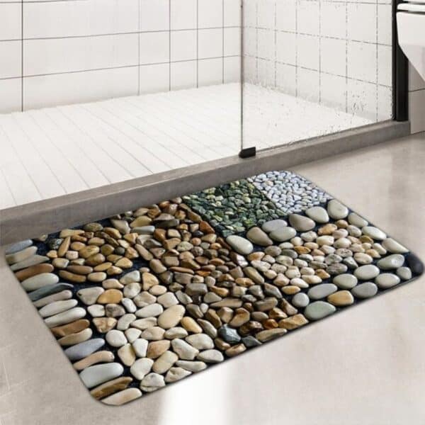Pebble Design Bath Mat for Shower, Non-Slip Bathroom Rug with Natural Stone Pattern.