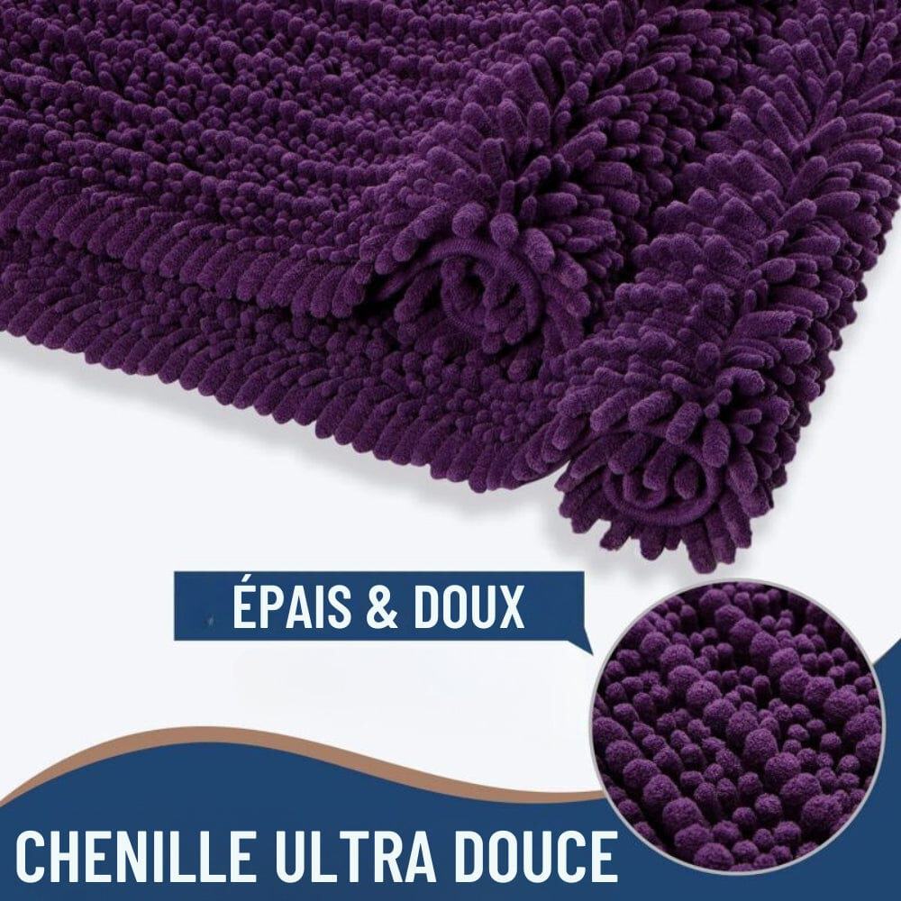 Purple chenille bath mat, ultra soft and thick texture.