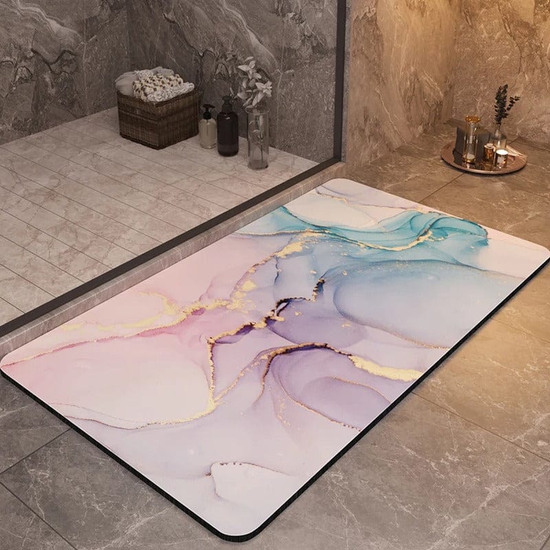 Luxury non-slip bath mat with marble design for modern bathroom.