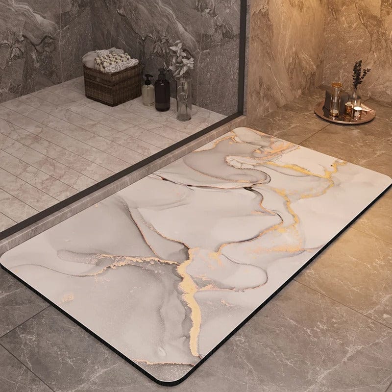 Luxury non-slip bath mat with marble pattern for modern bathroom.