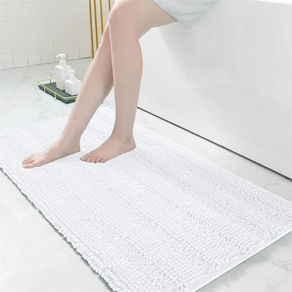 White textured small bath mat for bathroom comfort and style.