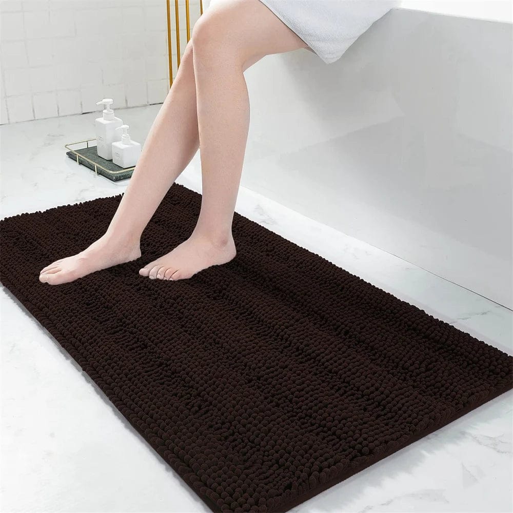 Brown textured bath mat for bathroom comfort and style.