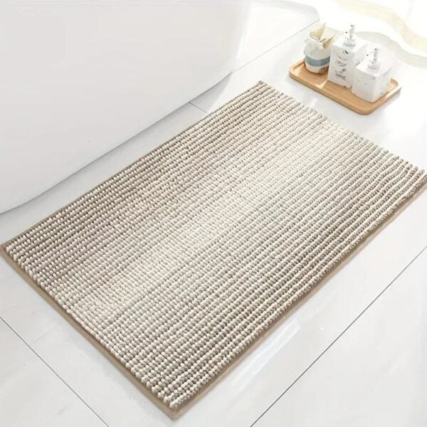 Small Chenille Bath Mat with Beaded Texture for Bathroom.
