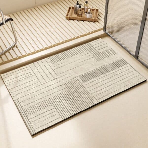 Soft Diatomite Bath Mat with Geometric Pattern for Modern Bathroom.
