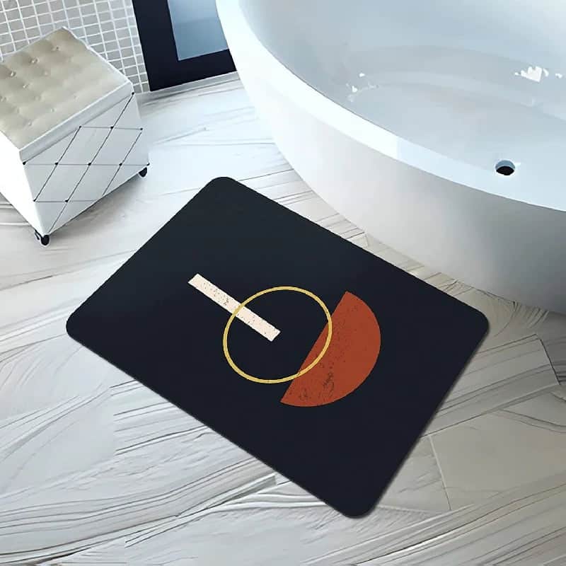 Diatomaceous Bath Mat with Abstract Design for Modern Bathroom.