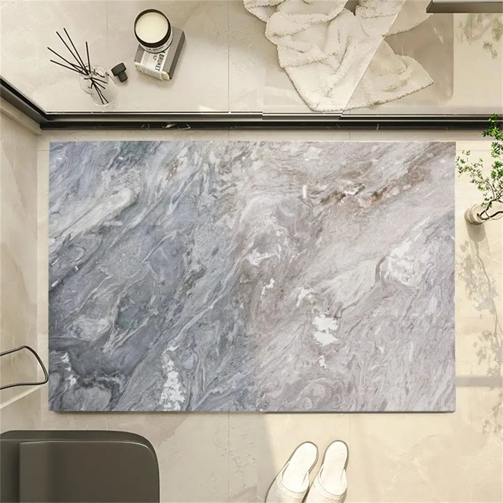 Stone Bath Mat Diatomite Grey Marble Pattern.