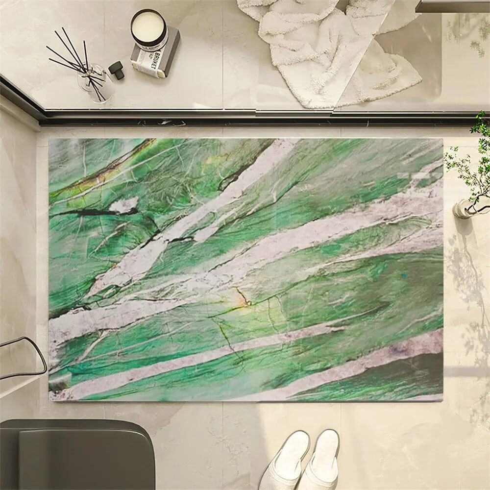 Stone Bath Mat Diatomite Green Marble Pattern.