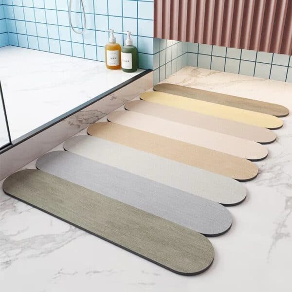 Stone Diatomite Bath Mat in Multiple Earth Tone Colors.
